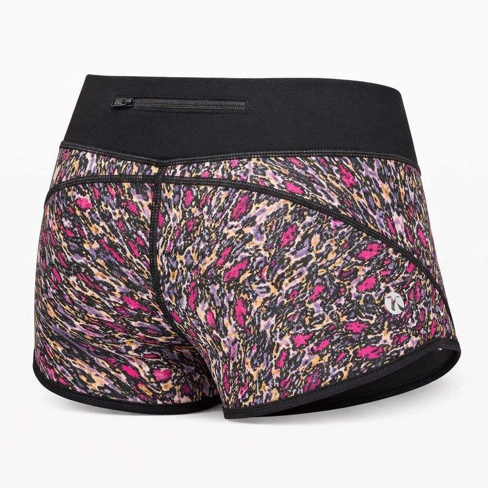 ✿ Lululemon Athletic Running Shorts Size 10 Multicolor Print Zip Pocket